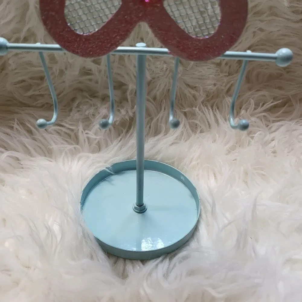 Blue and Pink Glitter Metal Jewelry Earring Stand